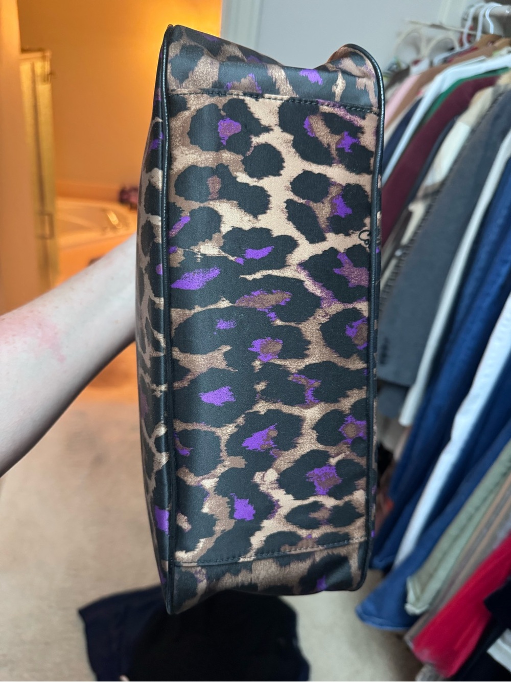 Coach Leopard-Print Shoulder Bag in Purple and Black - Picture 6 of 6